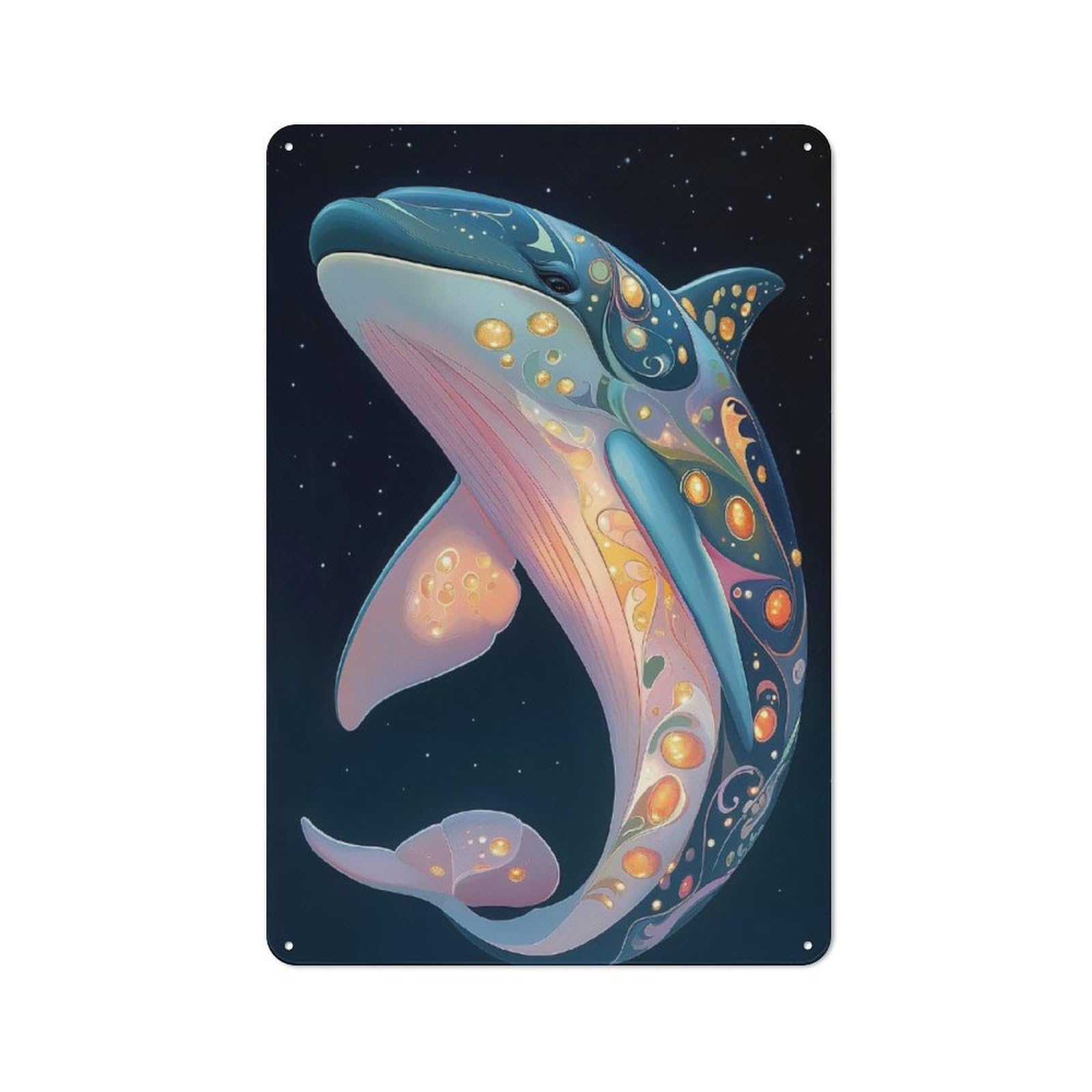 Understated Office Metal Sign 30x20cm Featuring Ornate Dolphin in Space, Studio Wall Plaque for Office, Study, Studio Or Hallway