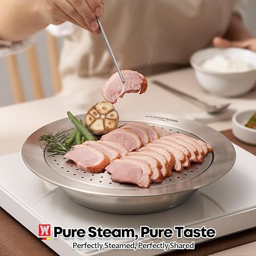 Miniatura 9 de WAGENSTEIGER Sartén calentadora de alimentos al vapor de acero inoxidable con bandeja perforada, vaporizador de alimentos, sartén multiusos para