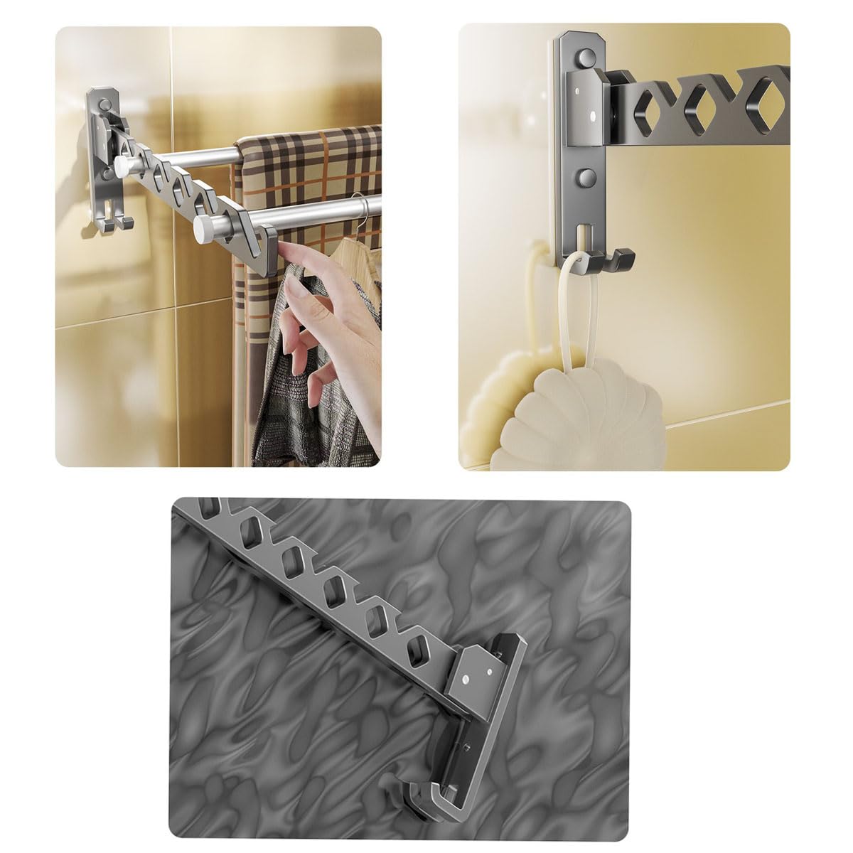 Opvouwbare kleerhanger, kledinghaken, aluminiumlegering, kledinghanger, haken, wandhanger, wandhaak, te gebruiken voor hangende kleding in balkons, badkamers, gangen (zwart