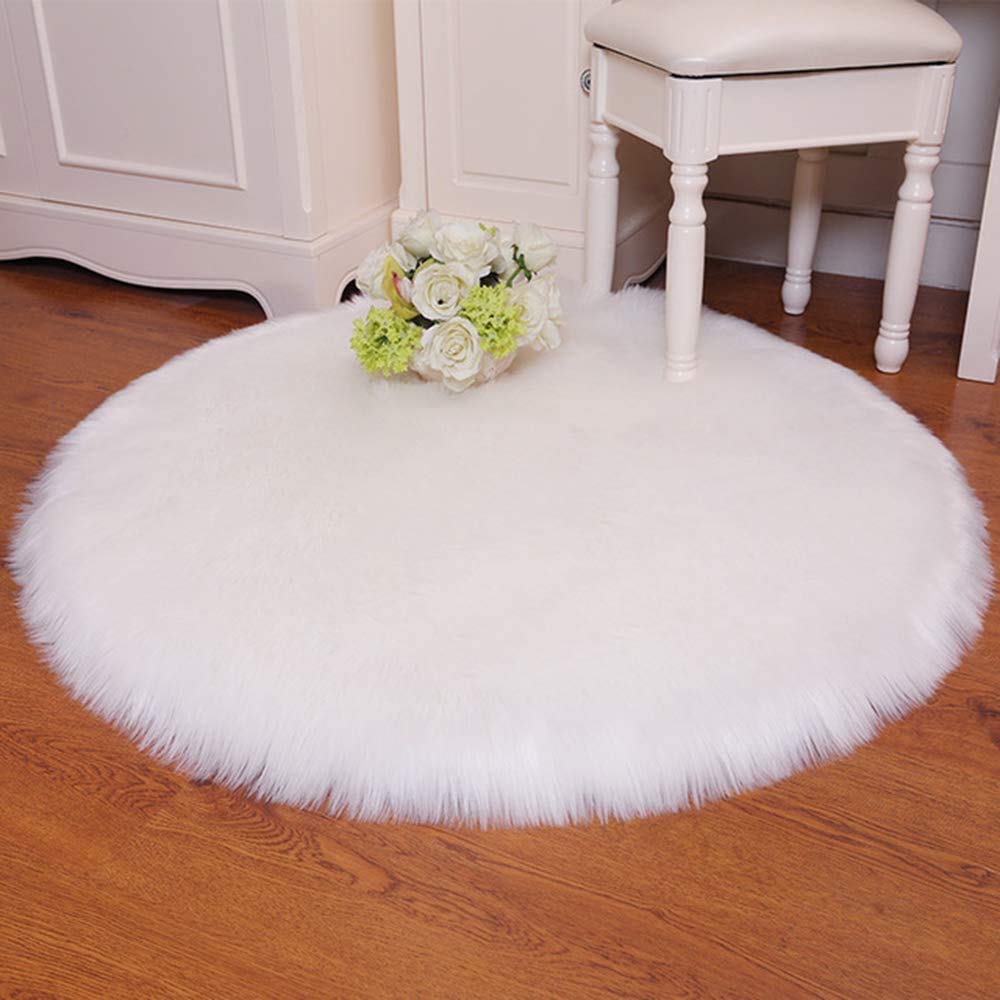 White Fuax Fur Rugs Carpets Soft Artificial Sheepskin Faux Fleece Chair Cover Seat Pad Soft Fluffy Shaggy Area Rugs For Living Room Sheepskin Style Rug (White, 45 X 45CM)