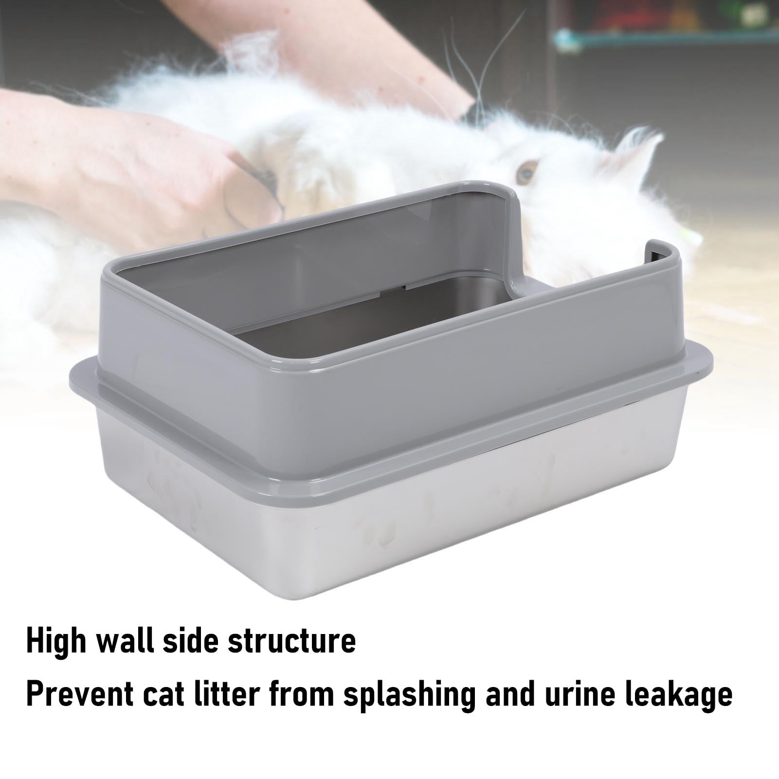 Rosvola Edelstahl-Katzentoilette, 35 X 50 cm, Katzentoilette mit Schaufeln, Antihaftbeschichteter, Offene Oberseite, Hohe Seitenschale, Haustiertoilette, Ideal für das Zuhause Großer Katzen
