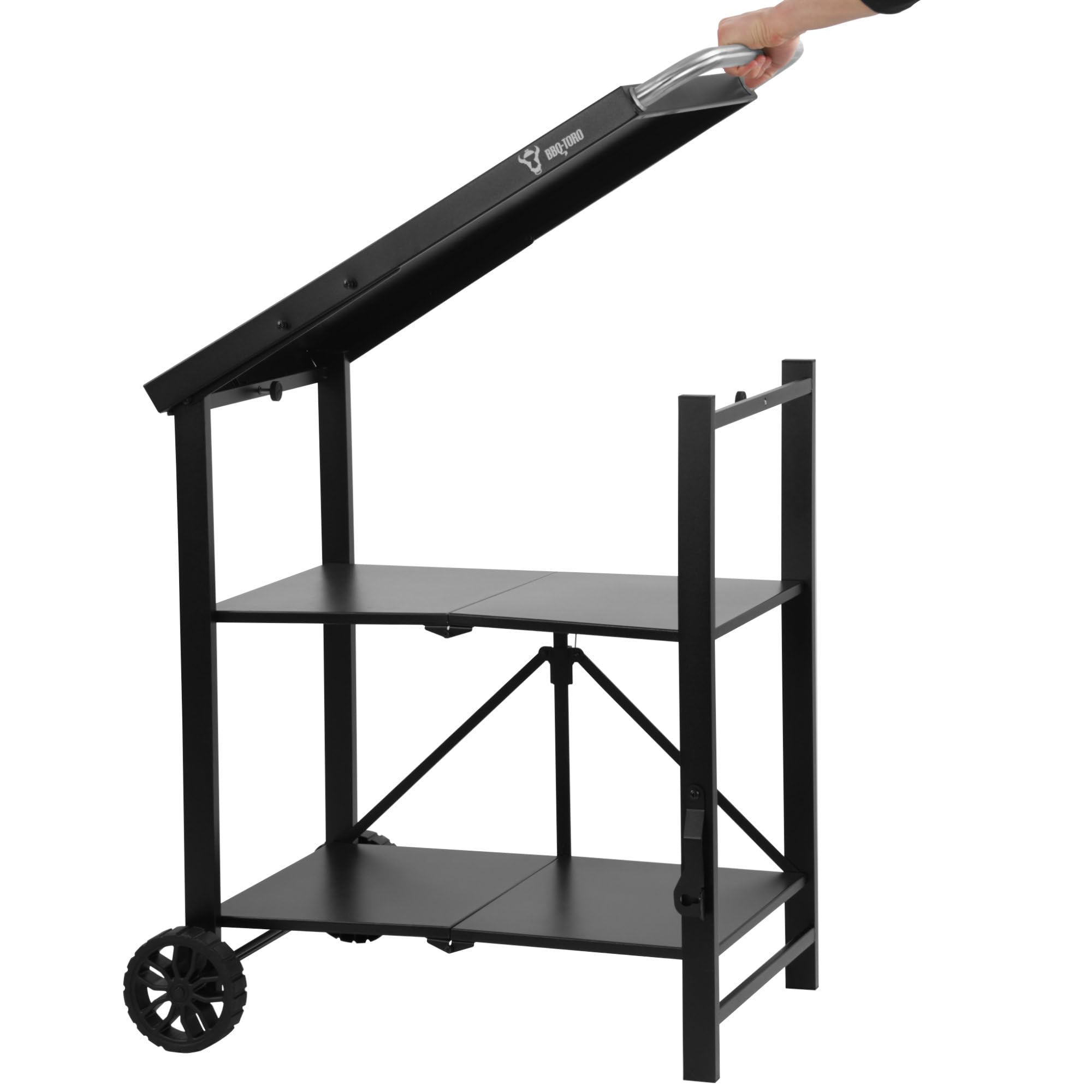 BBQ-Toro Chariot de barbecue pliable 60 x 80 x 82 cm | Noir | Chariot de service, chariot de table, table de barbecue pour barbecue à gaz | Table d'appoint, table de barbecue | Table d'appoint pour