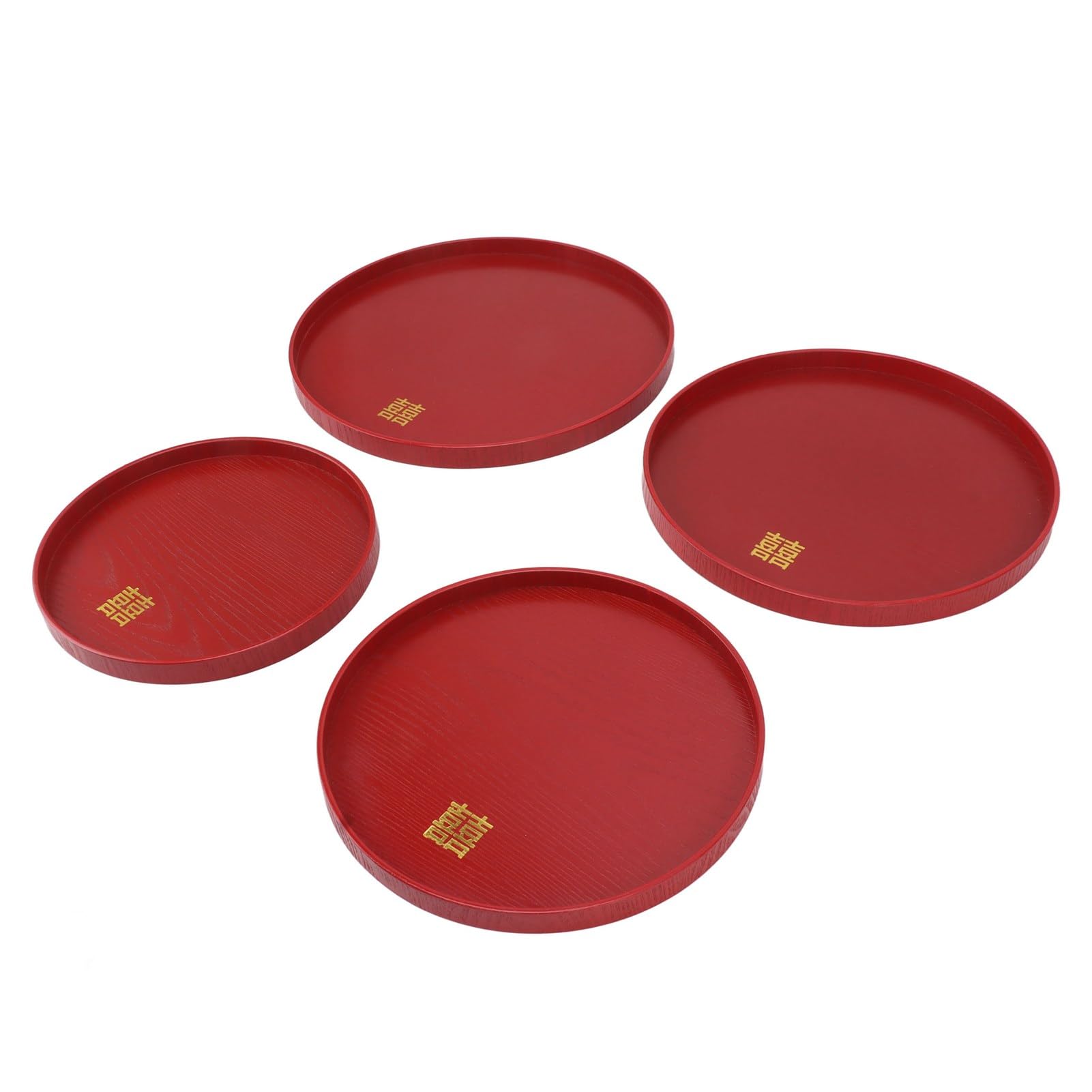 Bandeja de Servicio de Madera roja de Estilo Chino, Bandeja para té y Aperitivos de Boda, 4 Piezas de Bandeja para Frutas y Dulces de Fraxinus mandshurica con Bordes elevados para (Redonda)