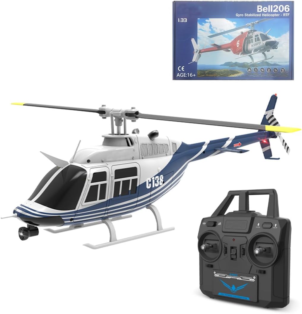 RC Helicopter, 1:33 RC C138 Remote Control 206 Helicopter 2.4G 6CH RC Airplane Military Aircraft Model, with Optical Flow Positioning Helicopter Indoor & Outdoor Games RC Flying - RTF