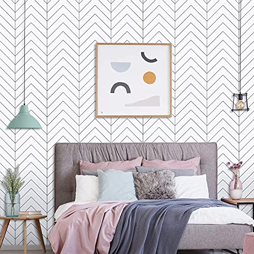 Mecpar Geometric Herringbone Wallpaper 17.71'' X 78.7'' Black White Contact Paper Modern Trellis Striped Peel And Stick Wallpaper Vinyl Self-Adhesive Decorative For Living Room Bedroom Furniture #TOP2