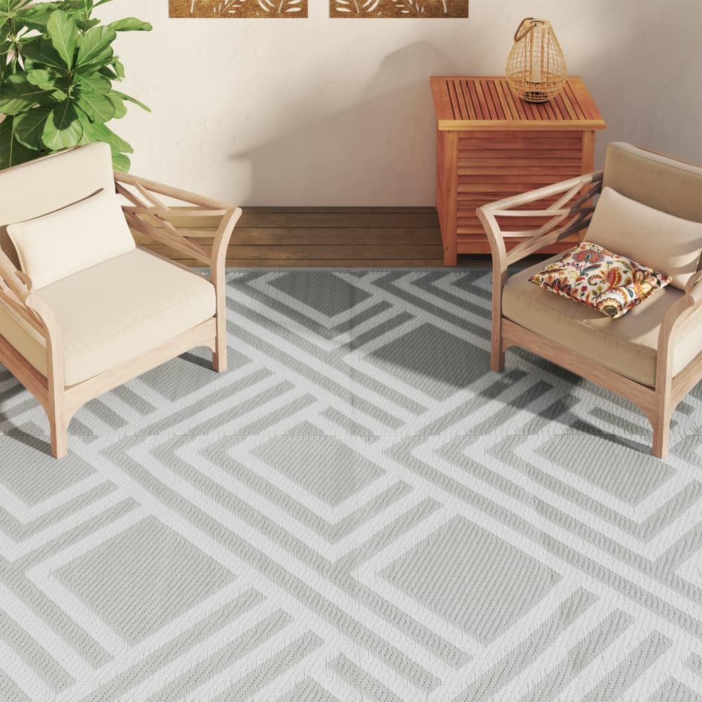 ARAKIL Tapis d'extérieur gris 190 x 290 cm PP résistant aux intempéries pliable réversible antidérapant pour jardin, balcon, terrasse, camping, pique-nique, plage