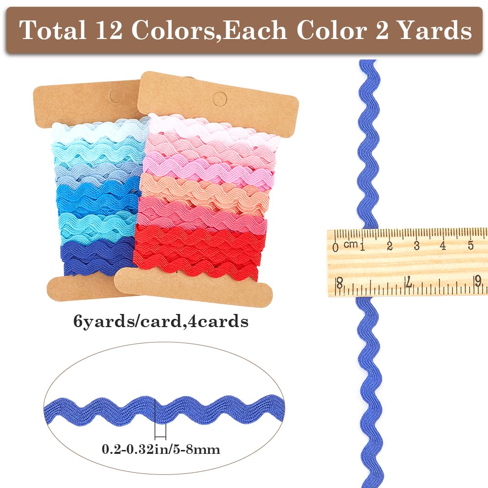 GORGECRAFT 24Yds*7.5mm 2 Stili Ric Rac Nastro Onda Zig Zag Frange Pieghevoli Trim Tessuto Intrecciato Cucito Pizzo per Fai Da Te Cucito Artigianato Vestiti Abiti Abbellimenti Confezioni Regalo