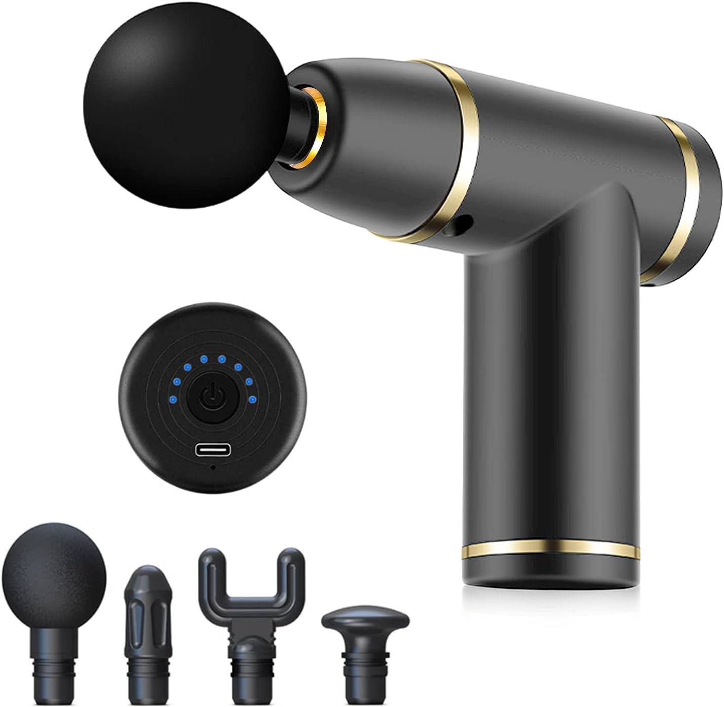 OVENTE Massage Gun Deep Tissue For Full Body Neck Back Pain Relief, Lightweight Handheld Muscle Percussion Massager Device With 4 Massage Heads, 6 Strength Level And Portable Case, Black HGM01446GB