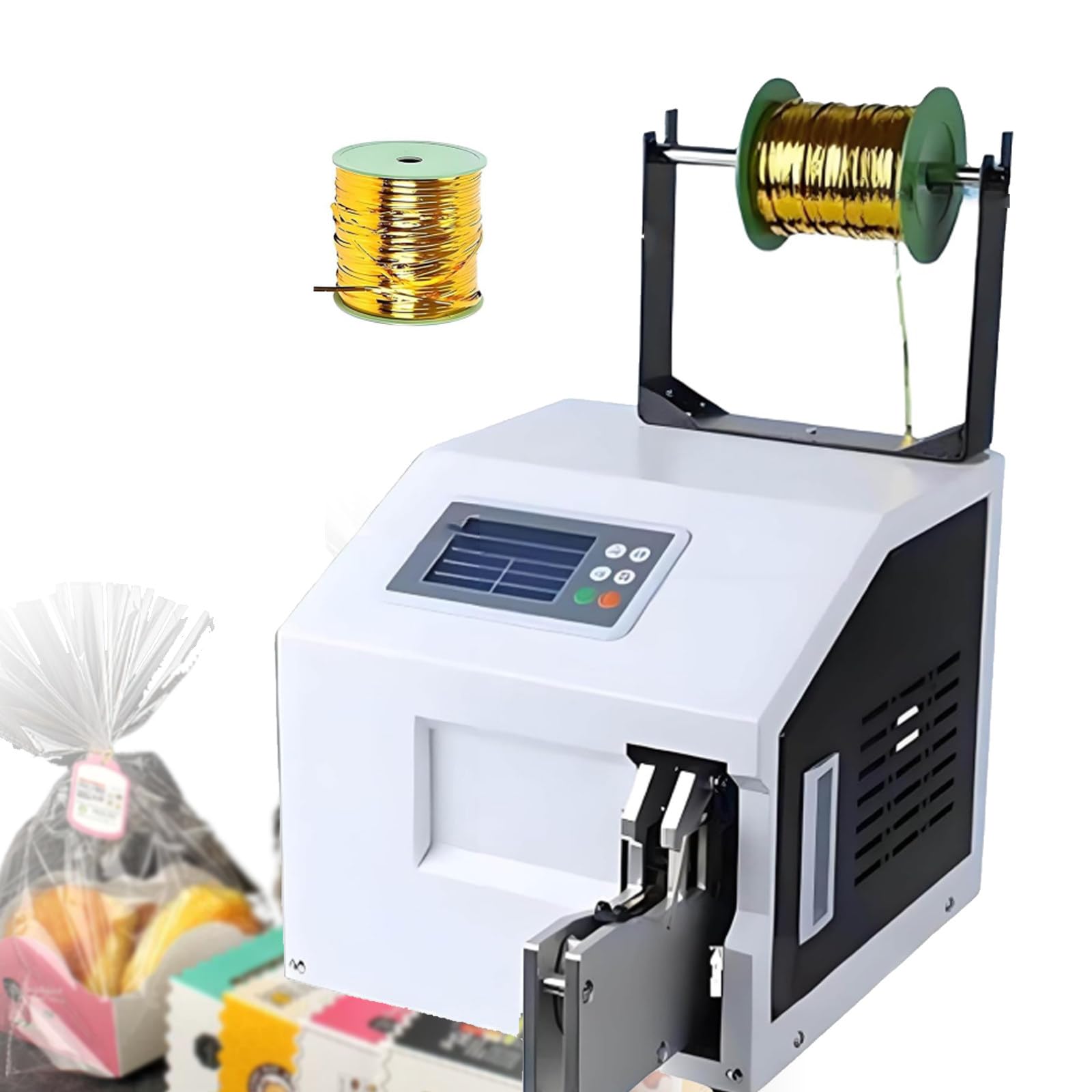 Macchina automatica per sigillare sacchetti alimentari, impacchettatrice Twist Tie con pannello touch, include rotolo di filo metallico, ideale per panetteria, caramelle, confezioni di snack, diametro