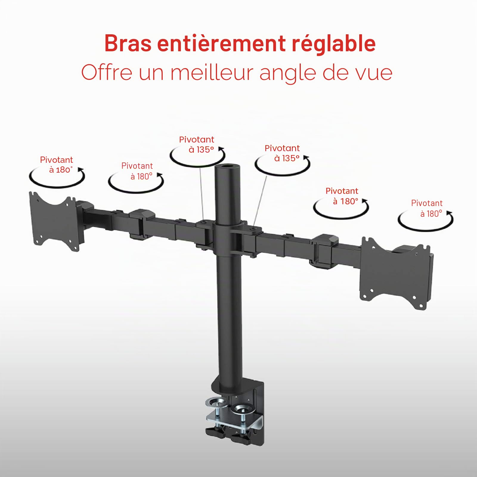 Fleximounts D1D Support de Bureau pour 2 Écrans LCD de 10"-27" (25cm-68cm), Clamp Équipé, Charge Max 10kg par Moniteur