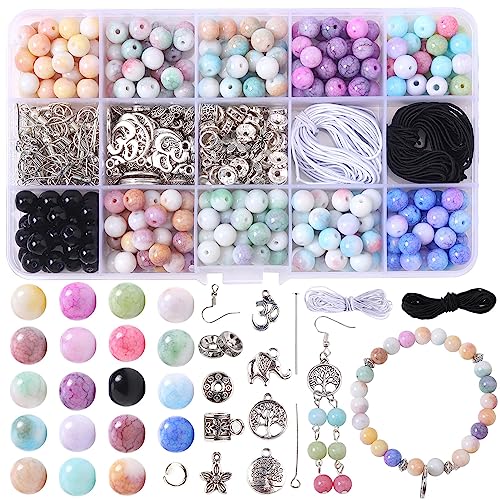 Nenjindz Cuentas de piedras preciosas perlas de cristal para la fabricación de joyas, perlas de 8 mm de color azul cuentas de piedra crackle cuentas de vidrio para pulseras, pendientes, joyas, kit de