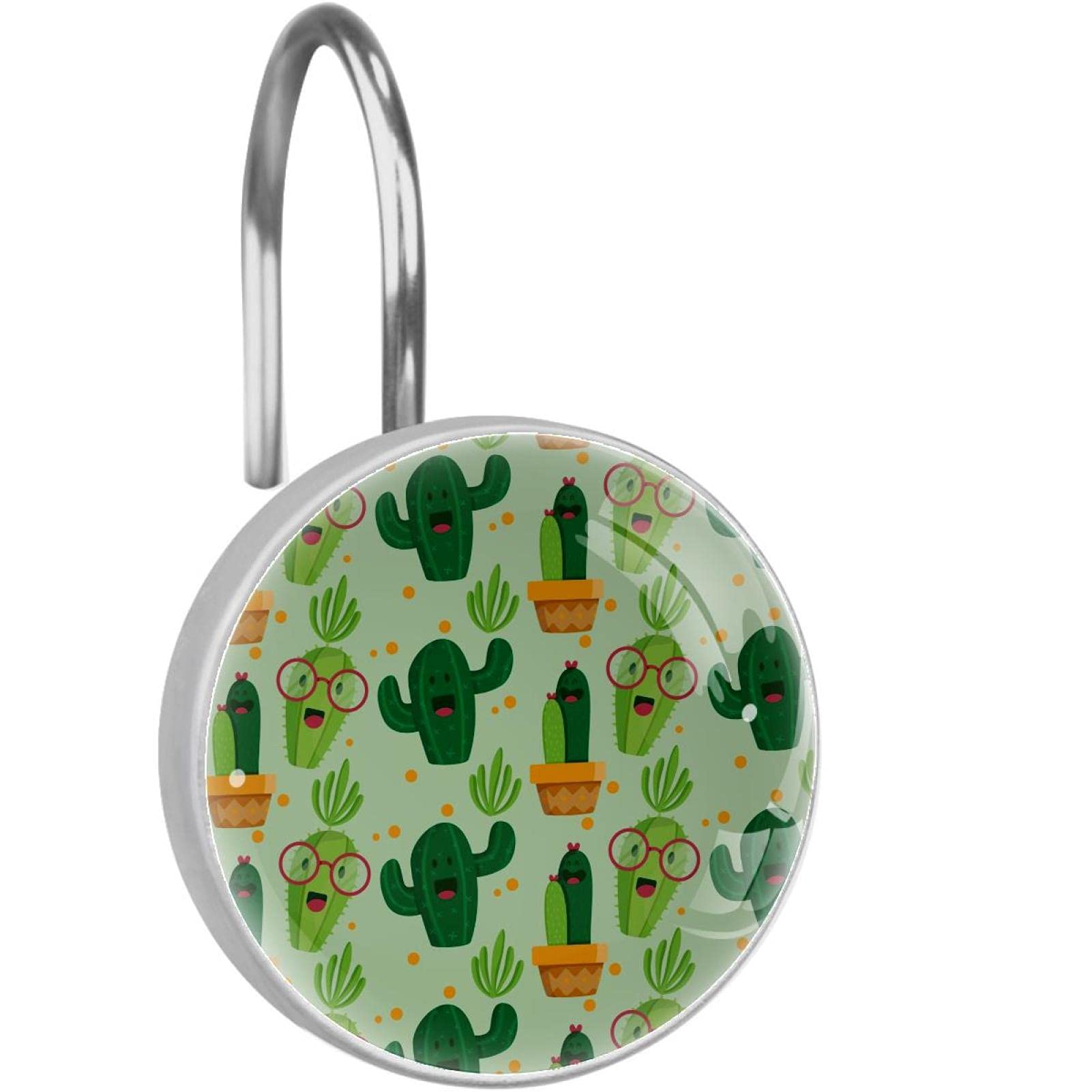 Crochet rideau de douche acier inoxydable décoratif motif cactus vert pour salle de bain