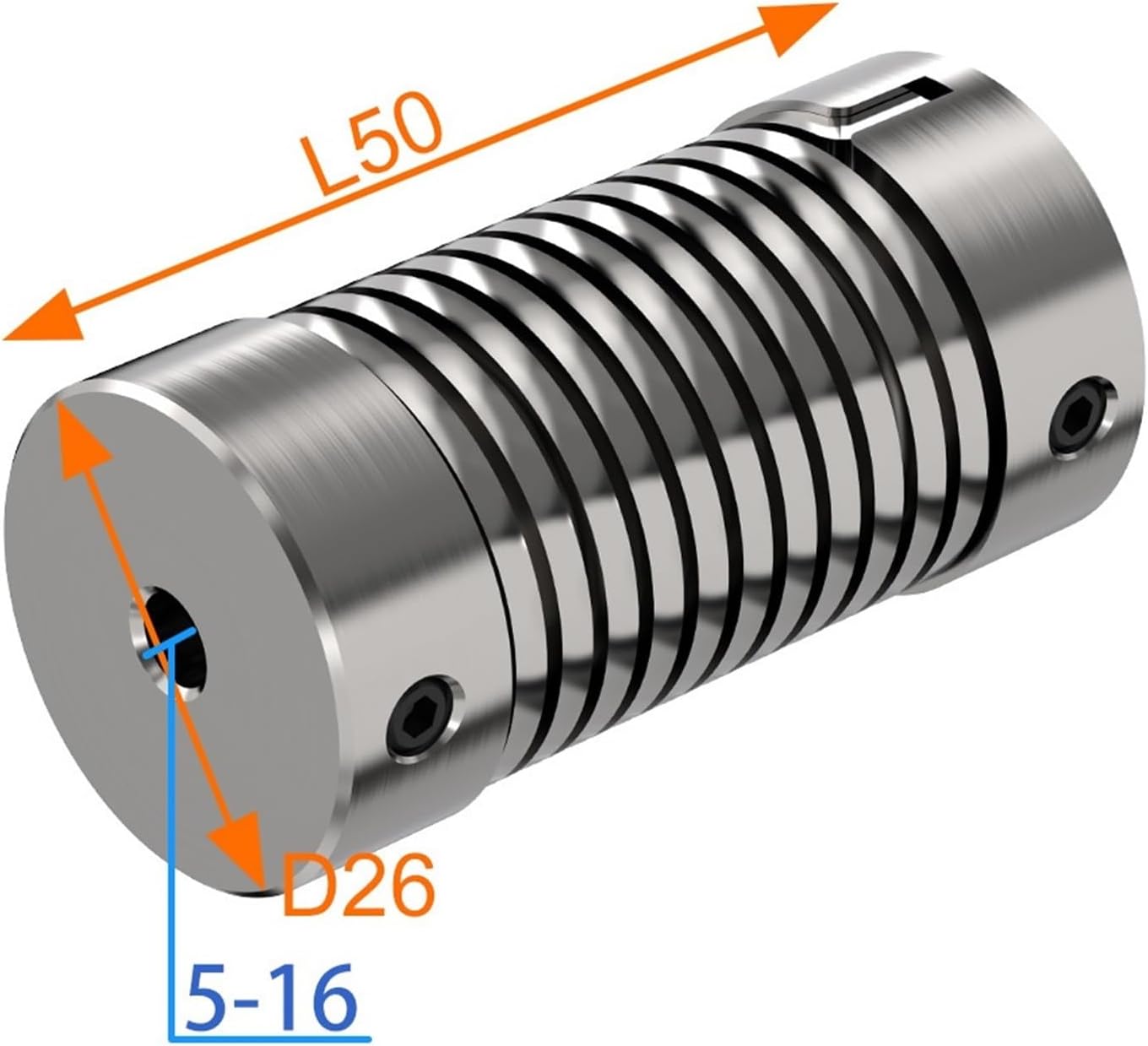 Spring Coupling D26L50 Flexible Thread Eccentric Angle Aluminum Alloy Encoder Coupling Small Motor Elastic Stepper Motor(6x10)