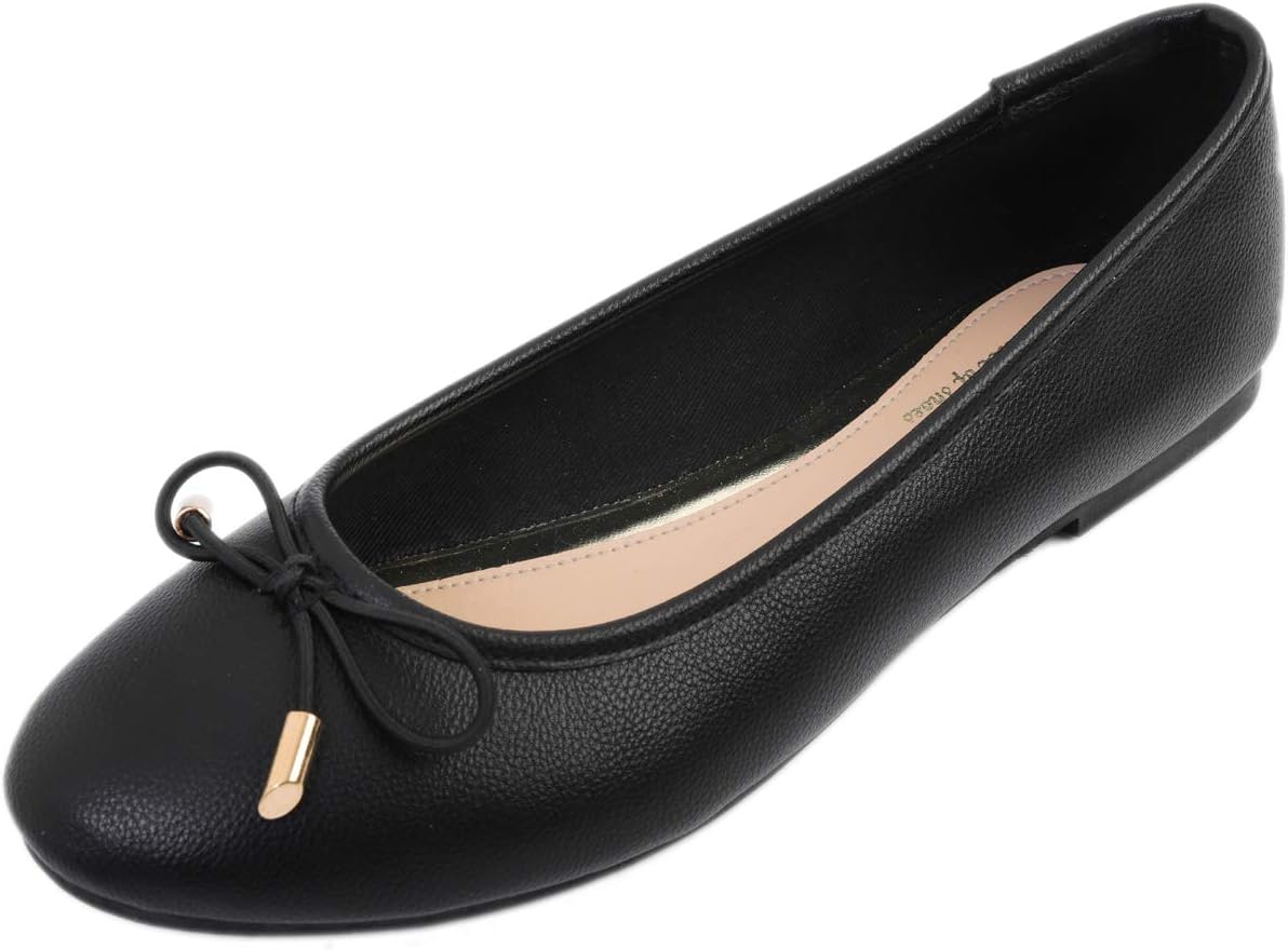 FEVERSOLE Women's Soft Cushion Comfort Round Toe Metal Trim Fashion Ballet Flats Walking Shoes