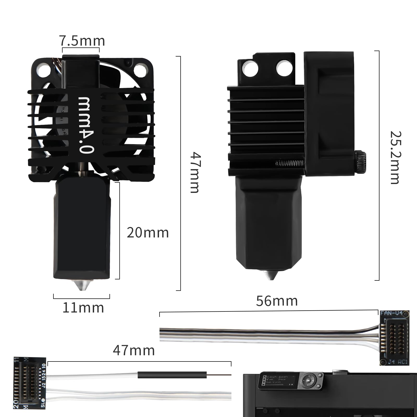 P1S/P1P Hotend-Komplettkit mit 60W-Keramikheizer & 0-320°C Thermistor – Vollmontiertes Hotend mit Lüfter, 0,4mm Düse aus gehärtetem Stahl, Heizblock – Kompatibel mit Bambu Lab P1 Serie 3D-Drucker