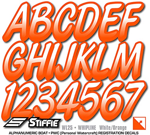 Image of STIFFIE Whipline White /Orange 3 inch Boat & PWC Registration Decals • Numbers Letters Stickers