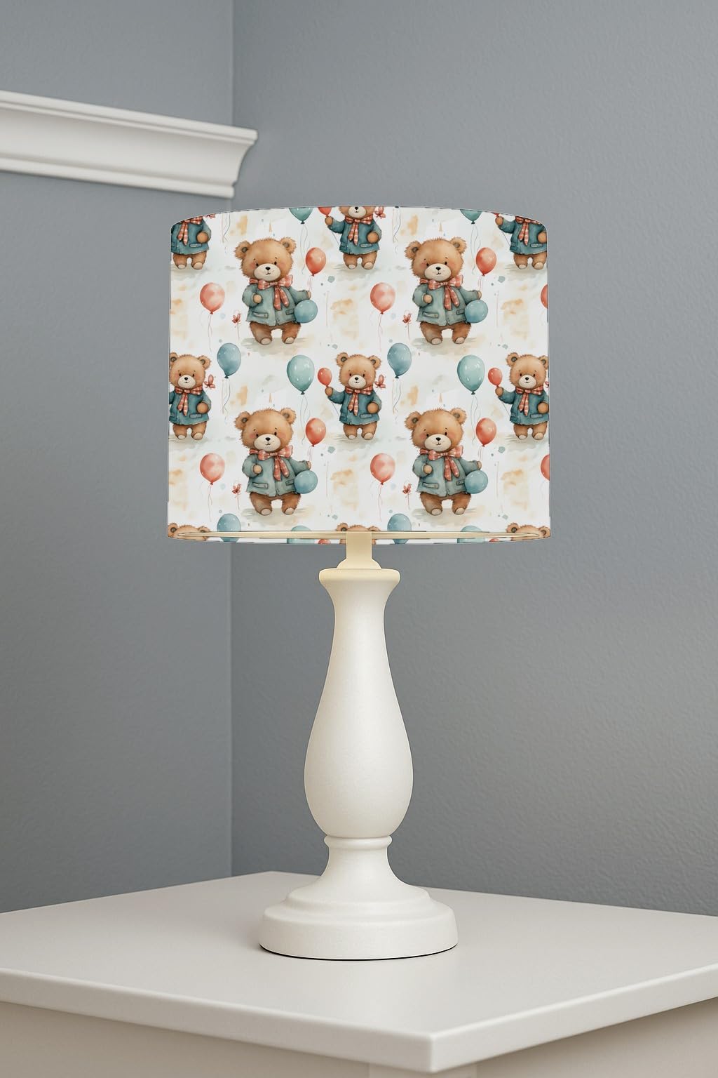 Joyful Bear Celebration lightshade – 20 x 18.5cm Table Drum Shade | E33BB8