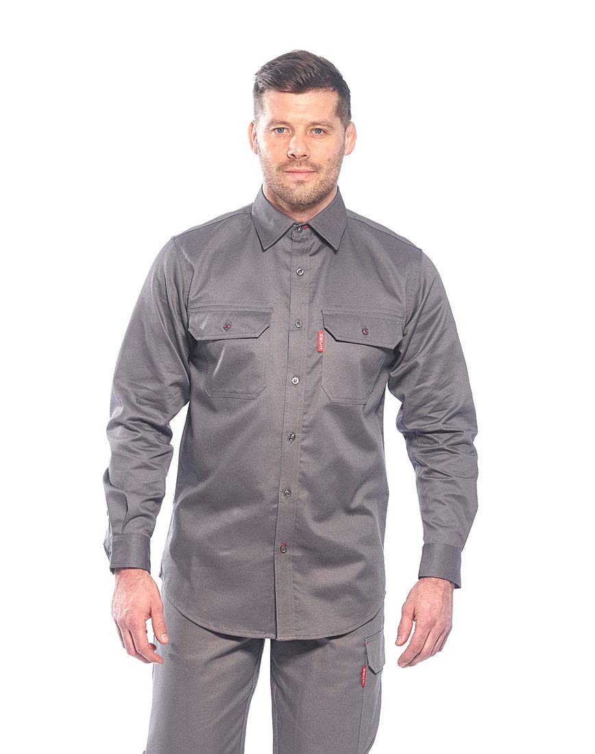 Portwest FR89 Fire Resistant Safety Work Shirt in FR Bizflame 88/12 ASTM NFPA, Gray, XXL