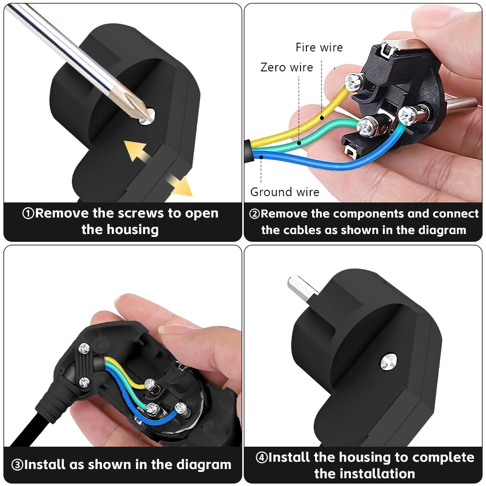 AXFEE Clavija Enchufe Macho, 4 Piezas 250V 16A Enchufe Macho, Enchufe de Seguridad Exterior 16A 250V Encufe, con Destornillador, para Uso en Interiores y Exteriores, Negro