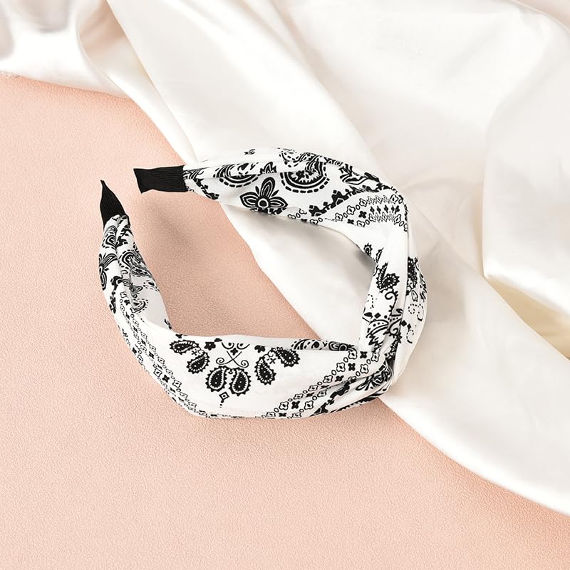Boho Paisley Print Knot Wide headband Set Amazon.com : Xiyantiji White Bandana Hair Band for Women  main image 2