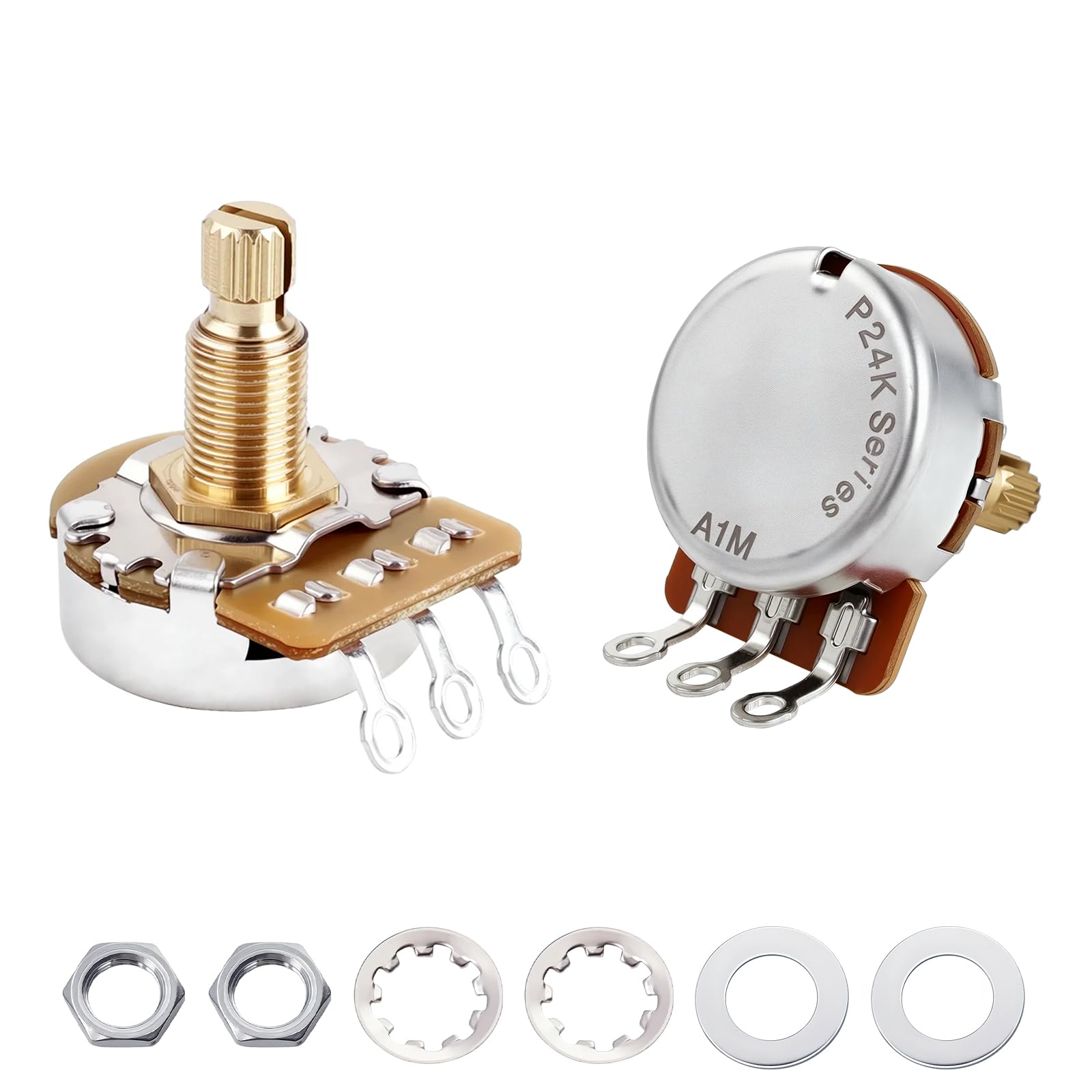 Banworks Brass A1MΩ M8 Thread Guitar Pots Full Sized Metric 18-Spline Pots