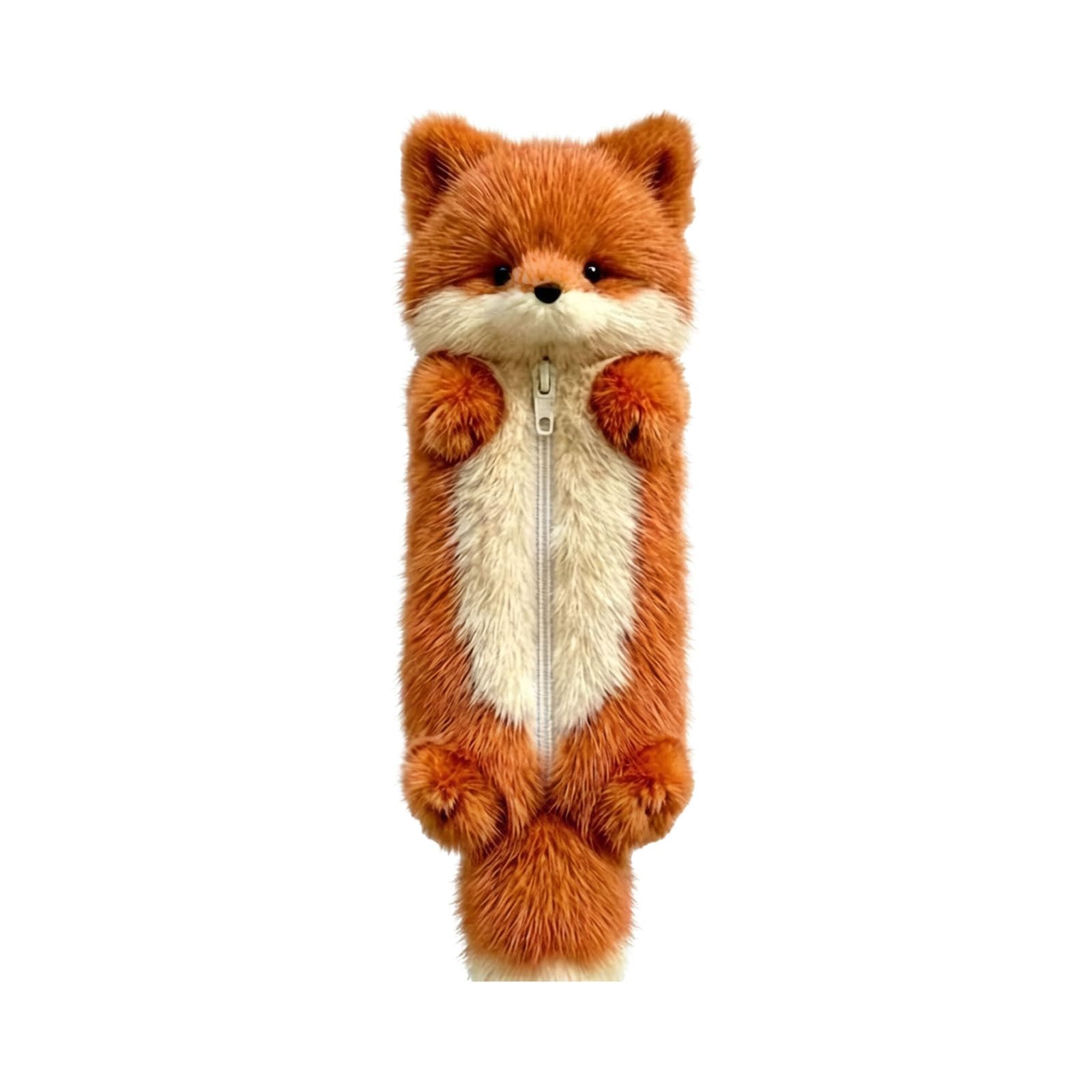 Plush Fox Pencil Case,Cute Pencil Case Fluffy Animal Shaped Stationery Pouch with Zipper Pen Holder Portable Stationery Storage Bag & Cosmetic Organizer for School Supplies Office Storage