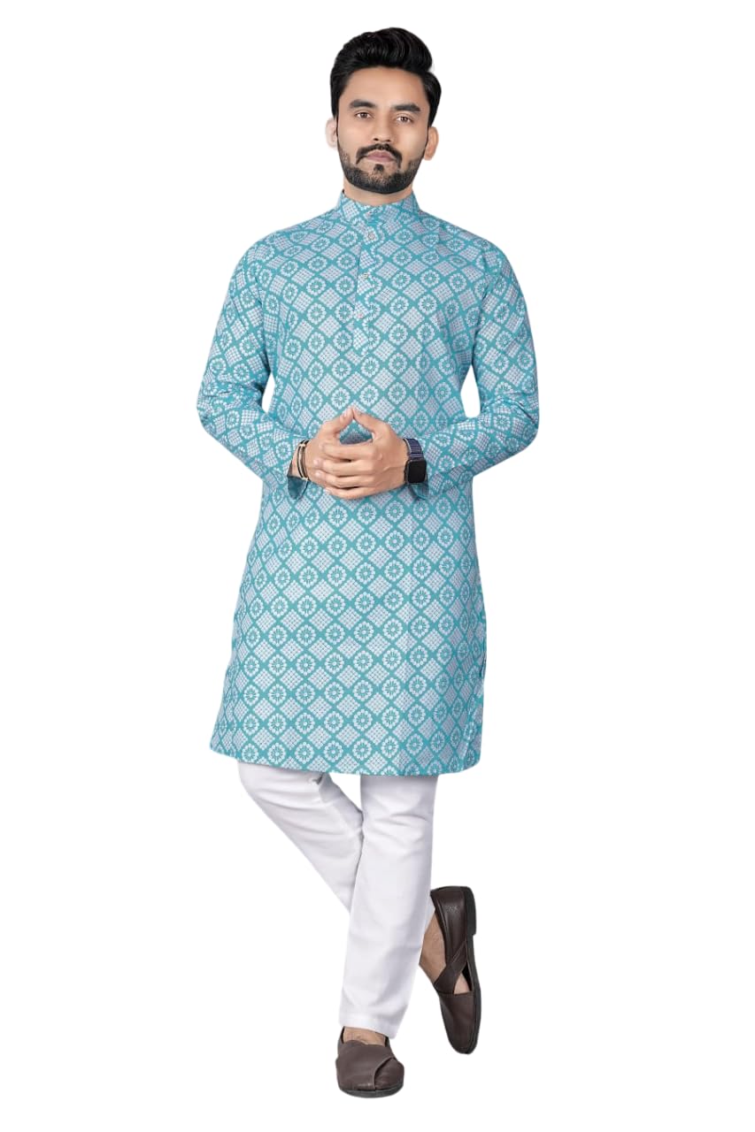 Long Sleeve Kurta With Pyjama Set Printed Kurta Set Round Neck Kurta Set Cotton Kurta Set Traditonal Ethnic Set Kurta with Pyjama Set Front Button (Pack of 1)-image-39
