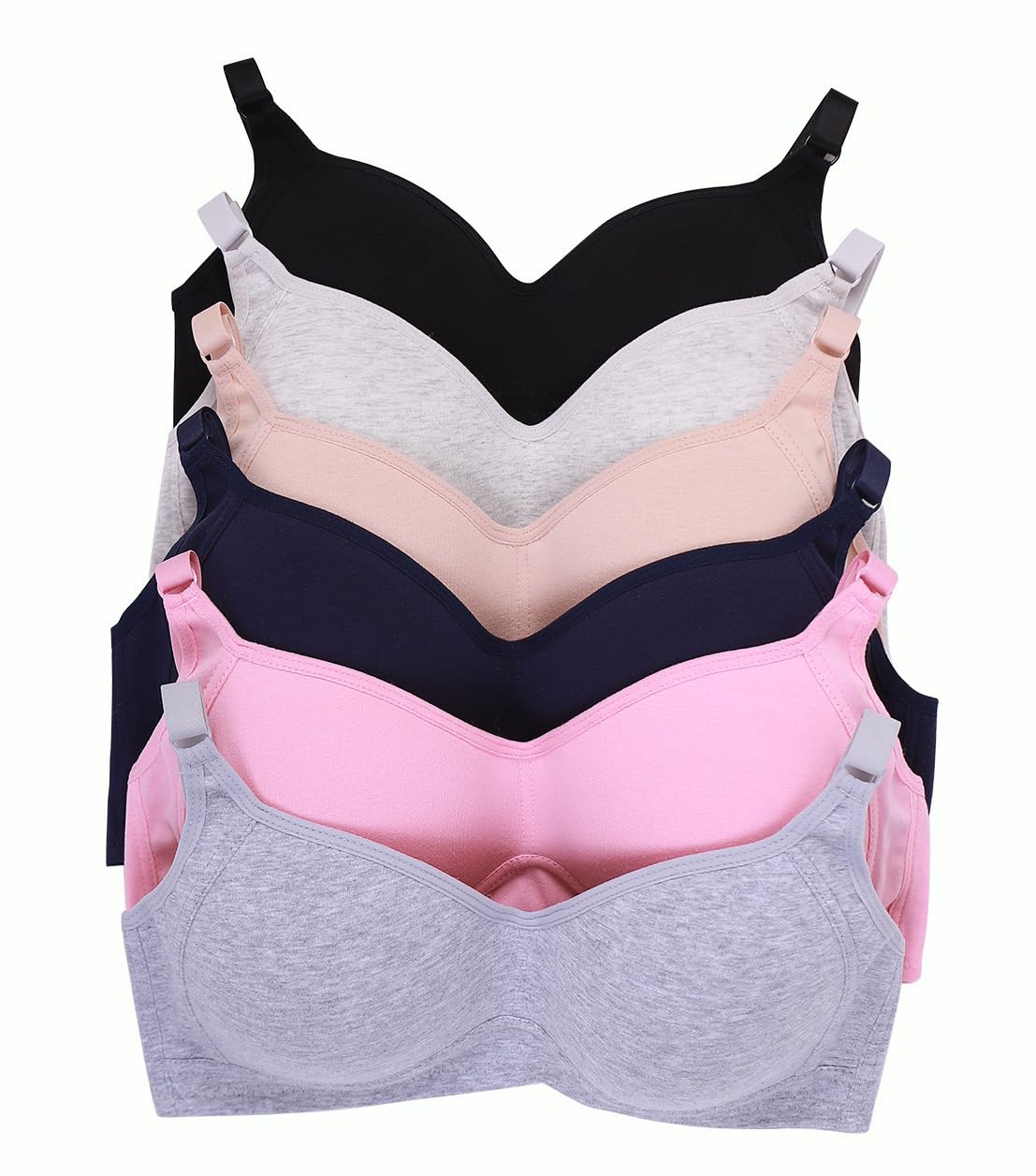 Viola's Secret 6 Pack of Color Print T-Shirt Bras B Cup C Cup and D Cup