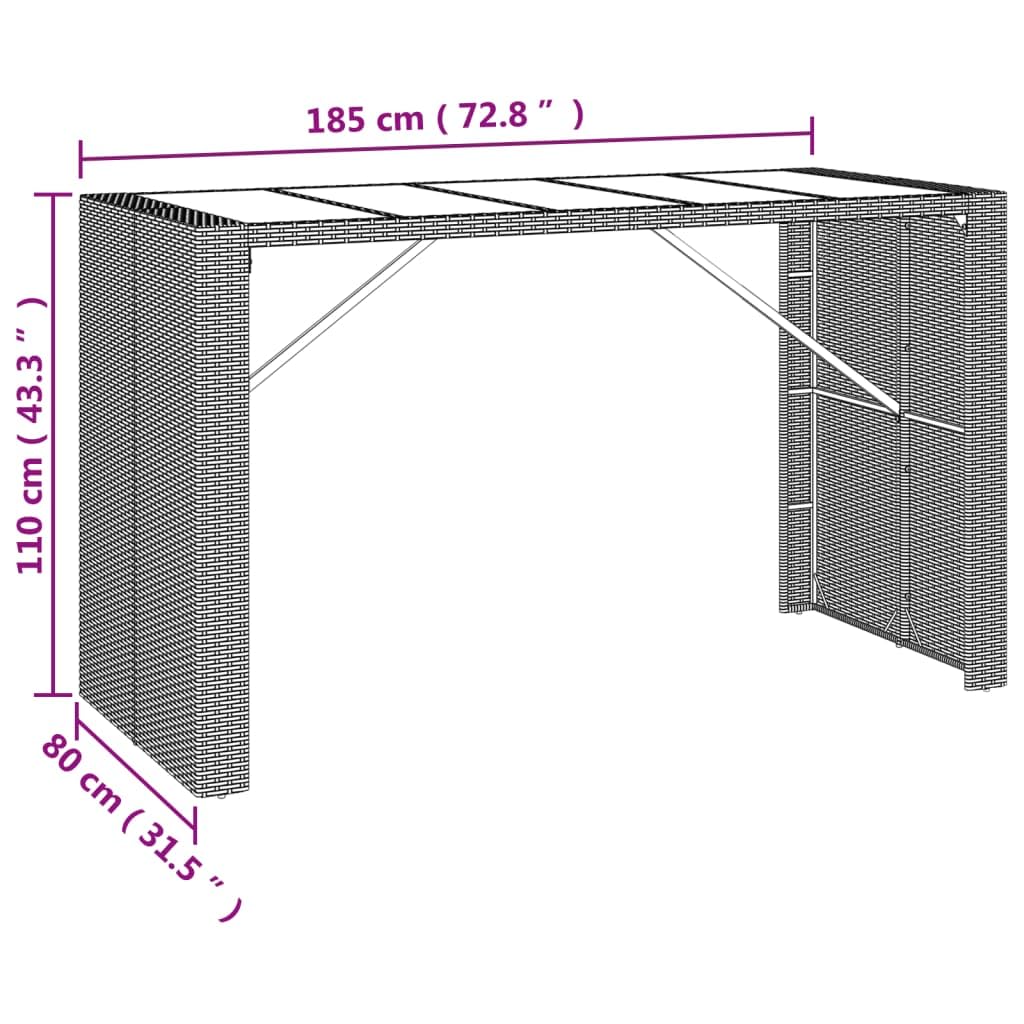 GuyAna Tavolo Bar con Piano in Vetro Marrone 185x80x110 cm Polyrattan,Mobili,Mobili da Giardino,Tavoli da Giardino(SPU:362599)