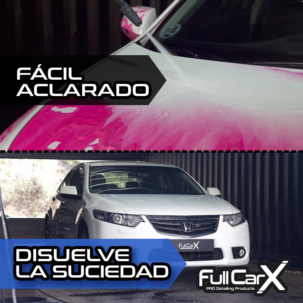 FULLCARX Kit Champús con Pulverizador a Presión Automático Eléctrico, Champú Espuma Activa Snow Foam PH Neutro, Champú Jabón Rosa Cherry Foam, Limpieza Exterior Coche, Productos Detailing Profesional
