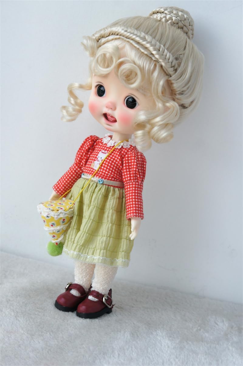 JD166 10-11inch 26-28cm Balleter Retro Pan Hair Braided Chignon Synthetic Mohair Doll Wigs (10-11inch, Blond)