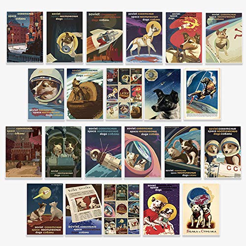Soviet Space Dogs Laika Belka Strelka Vintage Postcards Art Printing with Mailing Side for Mailing Business Christmas Holiday Birthday Postcards