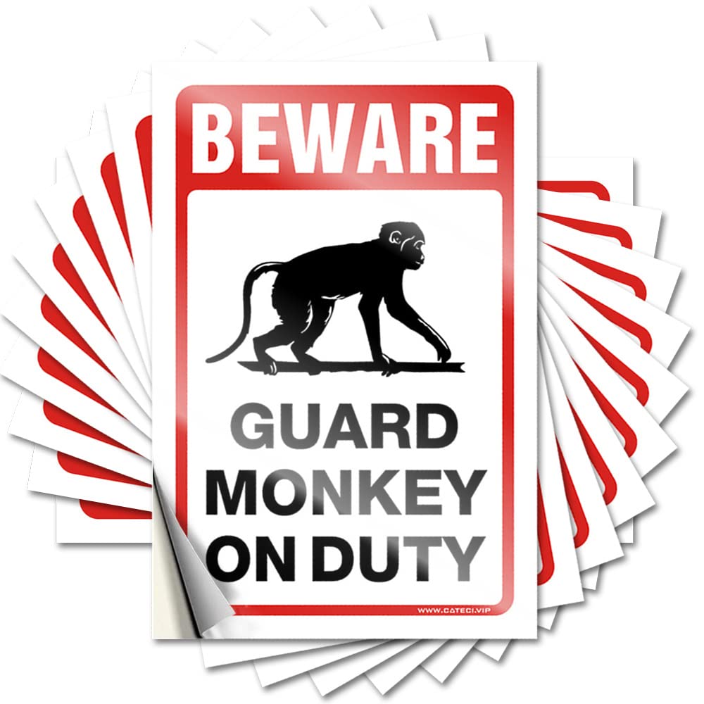 Sticker Backyard Bar Decor Peel and Stick - Beware! Guard Monkey On Duty Window Encouragement Waterproof Vinyl for Absorbing(12X18CM)