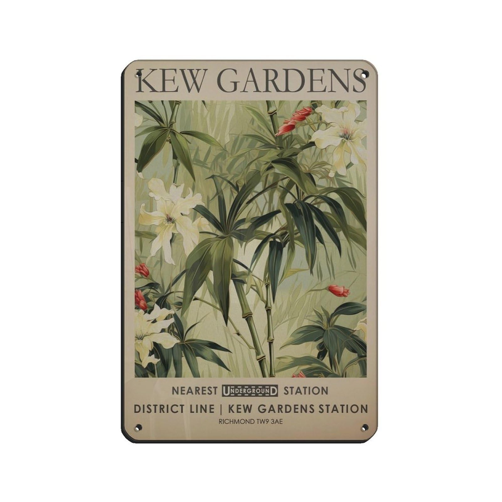 Kew Gardens, Vintage Floral Poster Retro Poster Metal Tin Sign Chic Art Retro Iron Painting Bar People Cave Cafe Family Garage Poster Wall Decoration 8x12inch(20x30cm)