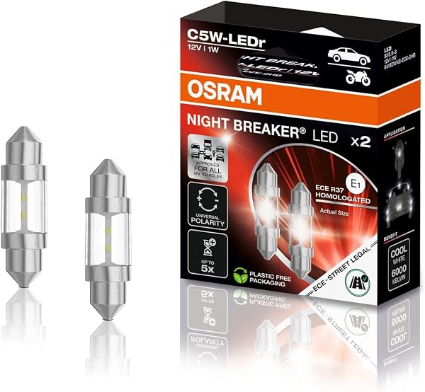 Osram NIGHT BREAKER LED C5W ECE; 6000K, ECE-zugelassene LED-Retrofit-Signallampe, 12V; 2 Lampen - 1