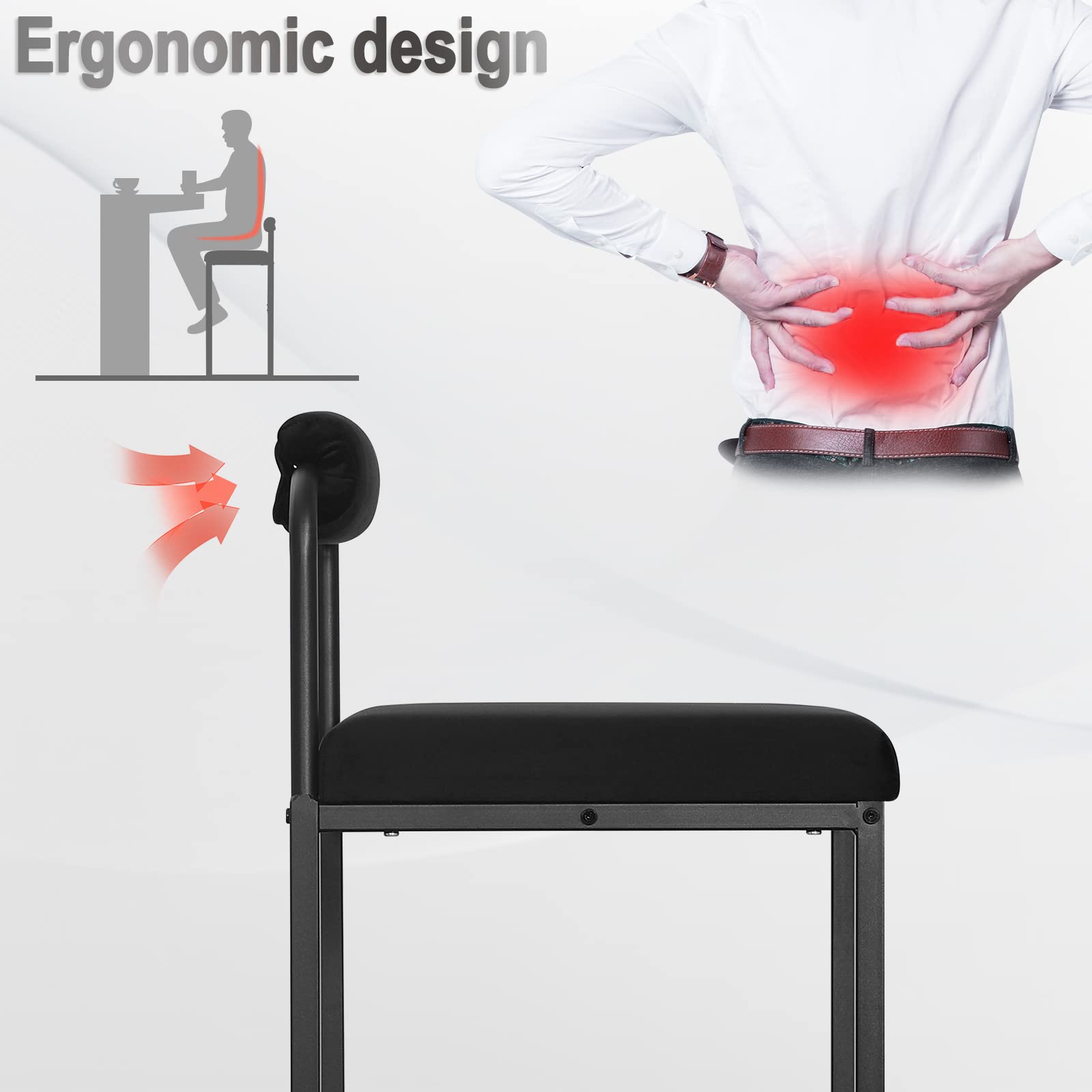 WOLTU Lot de 2 Tabourets de Bar, Chaises de Bar Hautes avec Dossier et Repose-Pieds, Design Moderne, en Velours et Métal Hauteur du Siège 75cm, Noir BH343sz-2