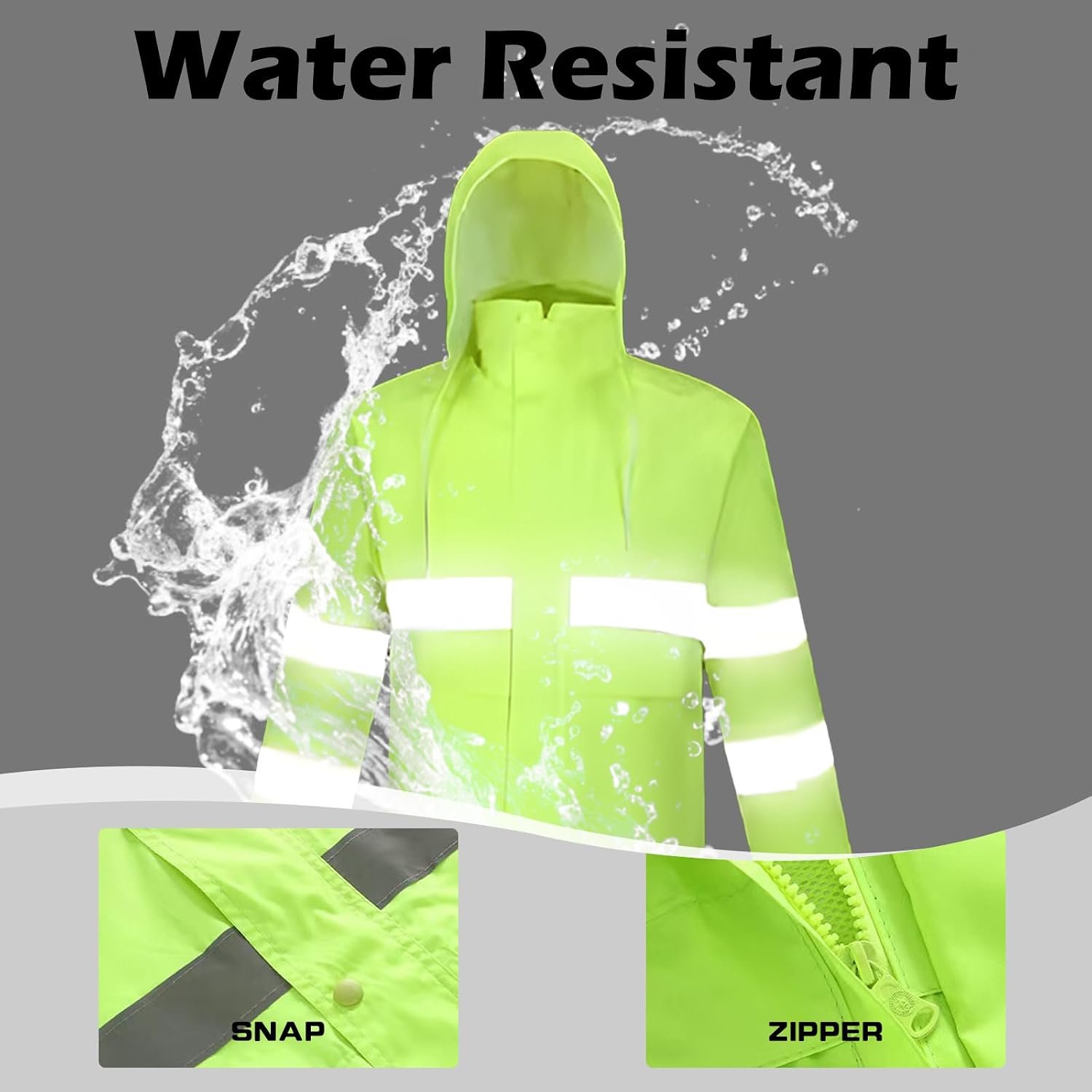 Custom Hi Vis Rain Jacket Reflective Safety Hooded Outdoor Raincoat Shell Add Your Logo Text