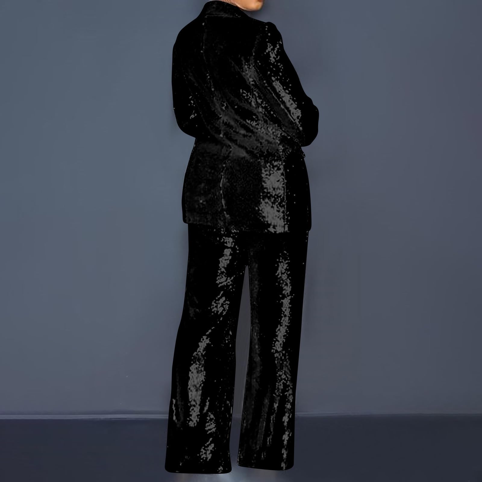 Hosenanzug Damen Festlich Elegant Curvy Pailletten Anzug Zweiteiliger Blazer und Hose Business Hosenanzüge für Frauen Slim Fit Streetwear Damenanzug 2 Stück Set Festlich Pailletten Sets Freizeitanzug