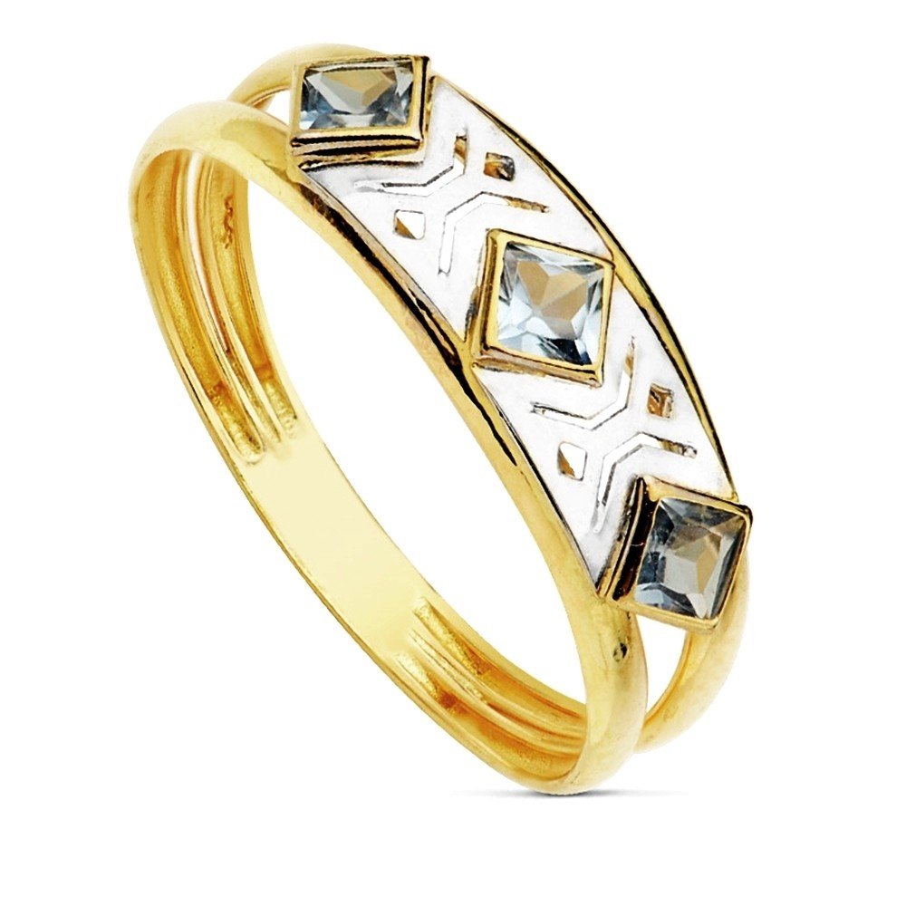 Ring 18k Bicolor 2 multipiedra Threads 3mm. [AB2861]