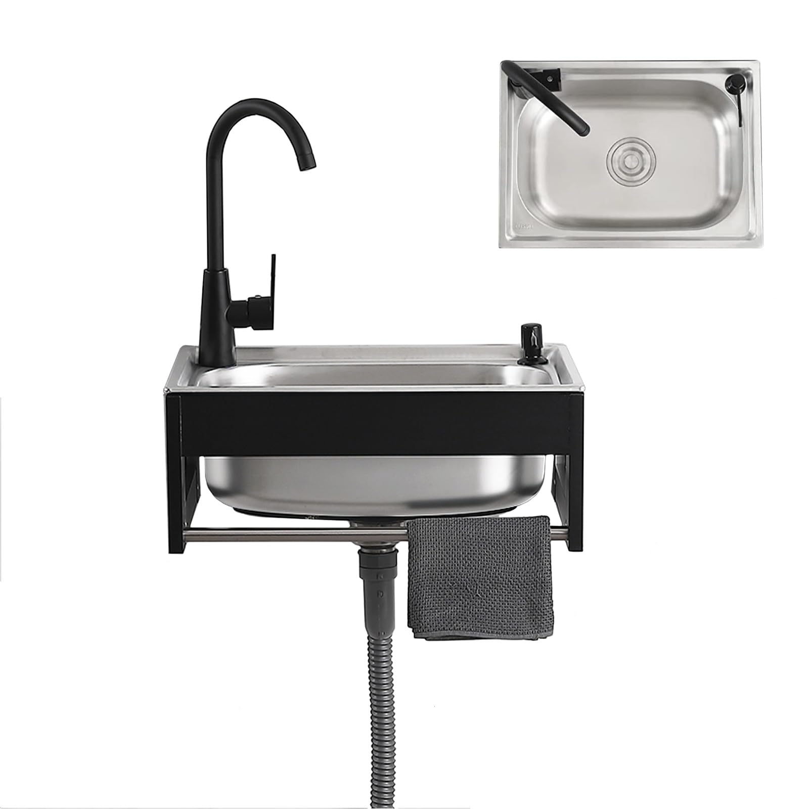 Lavello Da Esterno In Acciaio Inox 304 Autoportante | Per Cucine, Ristoranti, Garage E Camper 38x33 Cm - Foto 9