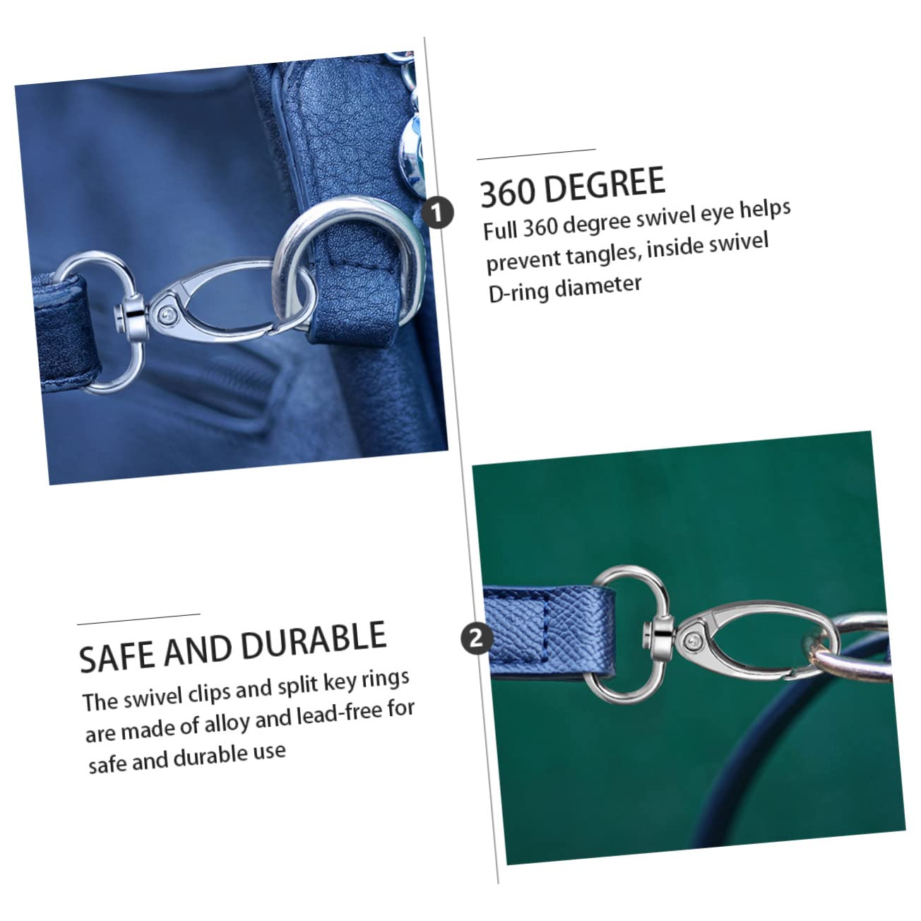 Gadpiparty 3 Pezzi Gancio Moschettone per Accessori Fai da Te Chiusura Lobster per Chiavi e Borse Rotazione Completa Resistente e Pratico per Progetti Diy