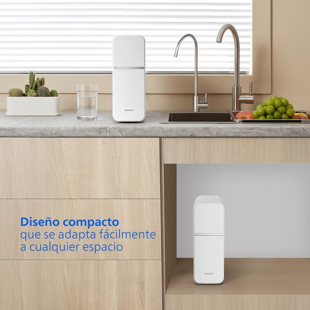 Sistema Philips de MICROFILTRACIÓN, mejor sabor del agua, filtro de larga duración, diseño compacto y fácil instalación