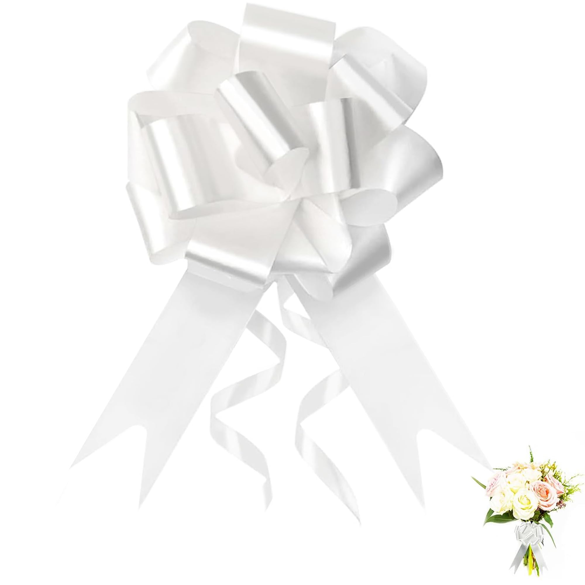 5CM Fiocchi Regalo Grandi,60 Pezzi Archi da Regalo Fiocchi,Matrimonio Coccarde Fiocco per Fiocchi Matrimonio per Mazzi di Cesti per Auto per Feste di Natale e Matrimoni Fioristi (Bianche