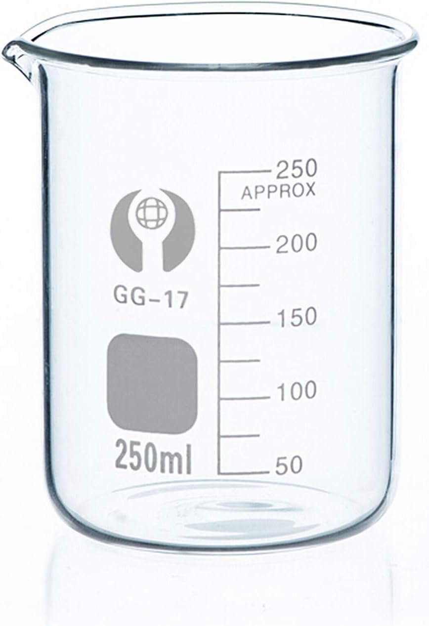 Wandefol 6Pcs Glass Beaker, Measuring Graduated Beaker, Silicon Borate Glass, High Temperature Resistance, Laboratory Beaker + Beaker Brush + Labels Stickers 25ml/50ml/100ml/250ml/400ml/600ml