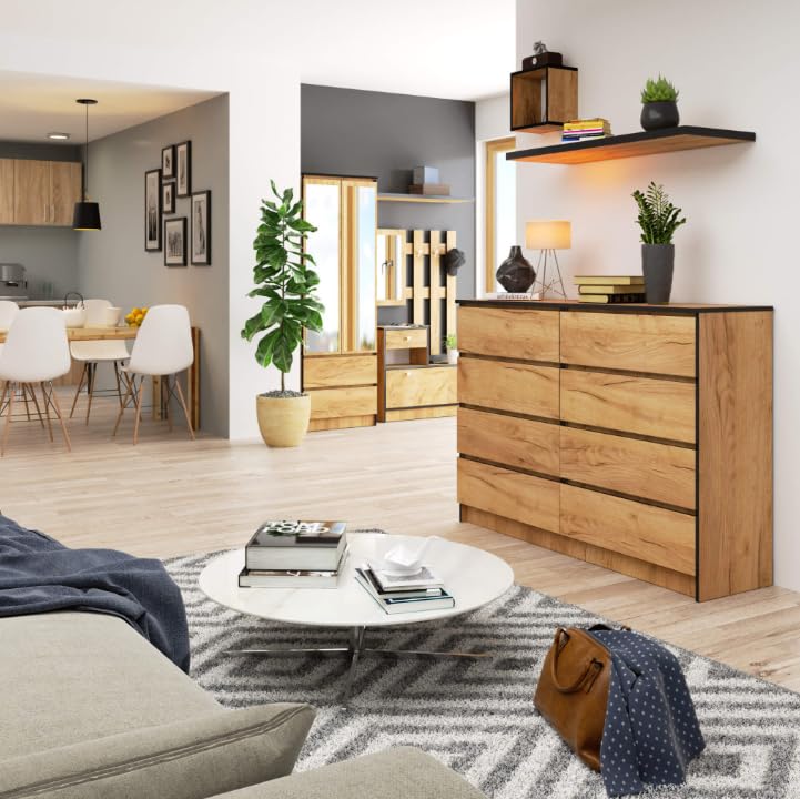 BDW - Comò con 8 cassetti, comò K140, credenza, mobili per soggiorno, camera da letto, corridoio, armadio da ufficio, materiale robusto e design moderno - 138x40x99 cm, Rovere Craft