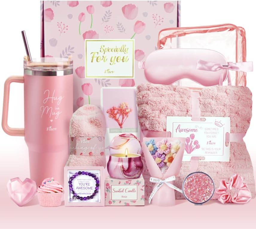 15PCS Birthday Gifts for Women, Relaxing Spa Gifts Baskets for Her, Care Package with Luxury Flannel Blanket and 40 oz Tumbler, Valentines, Mothers Day, Christmas Women's Gifts for Mom, Wife, Friends