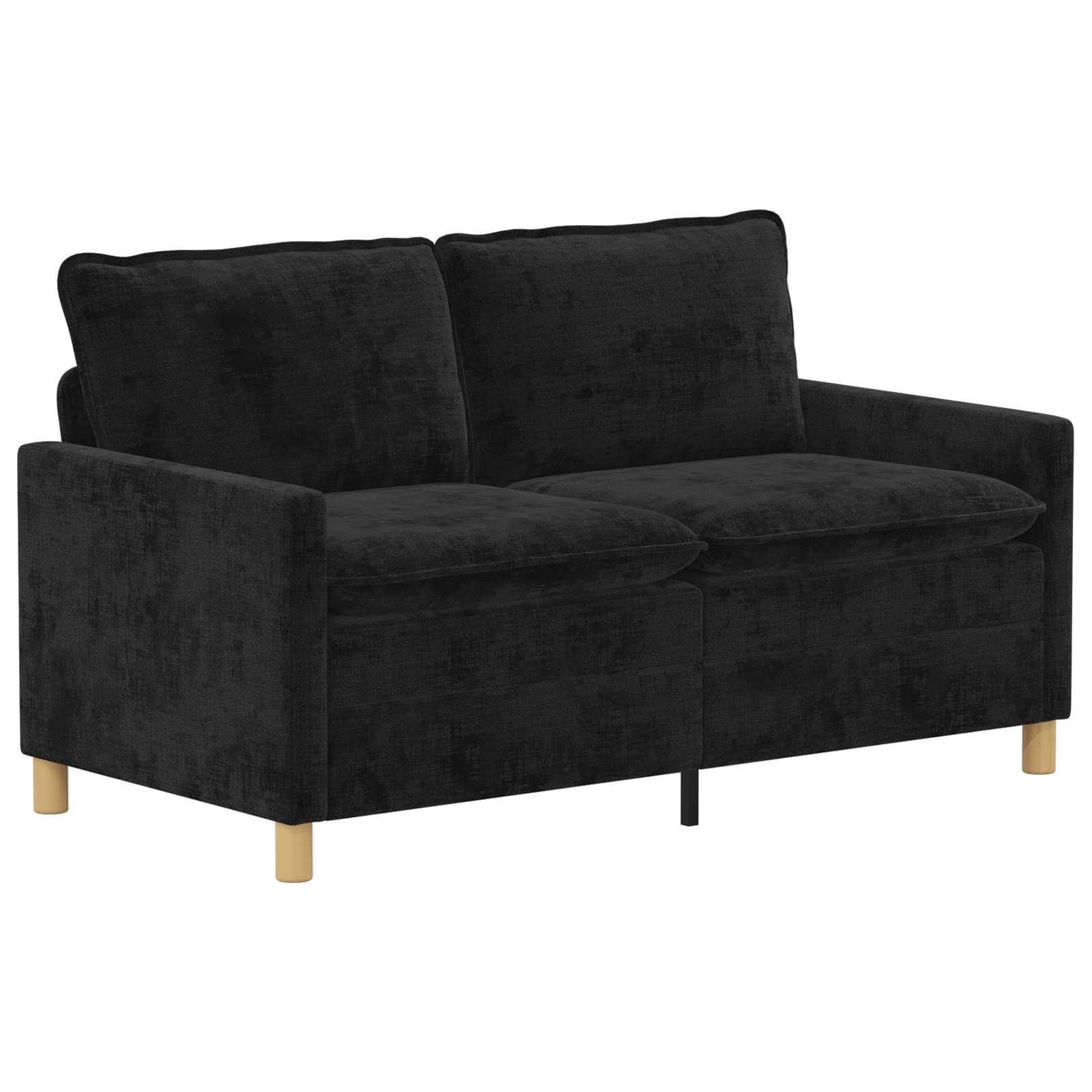 Sofá negro tapizado de diseño moderno con cojines gruesos y resistente base de metal de 156 cm