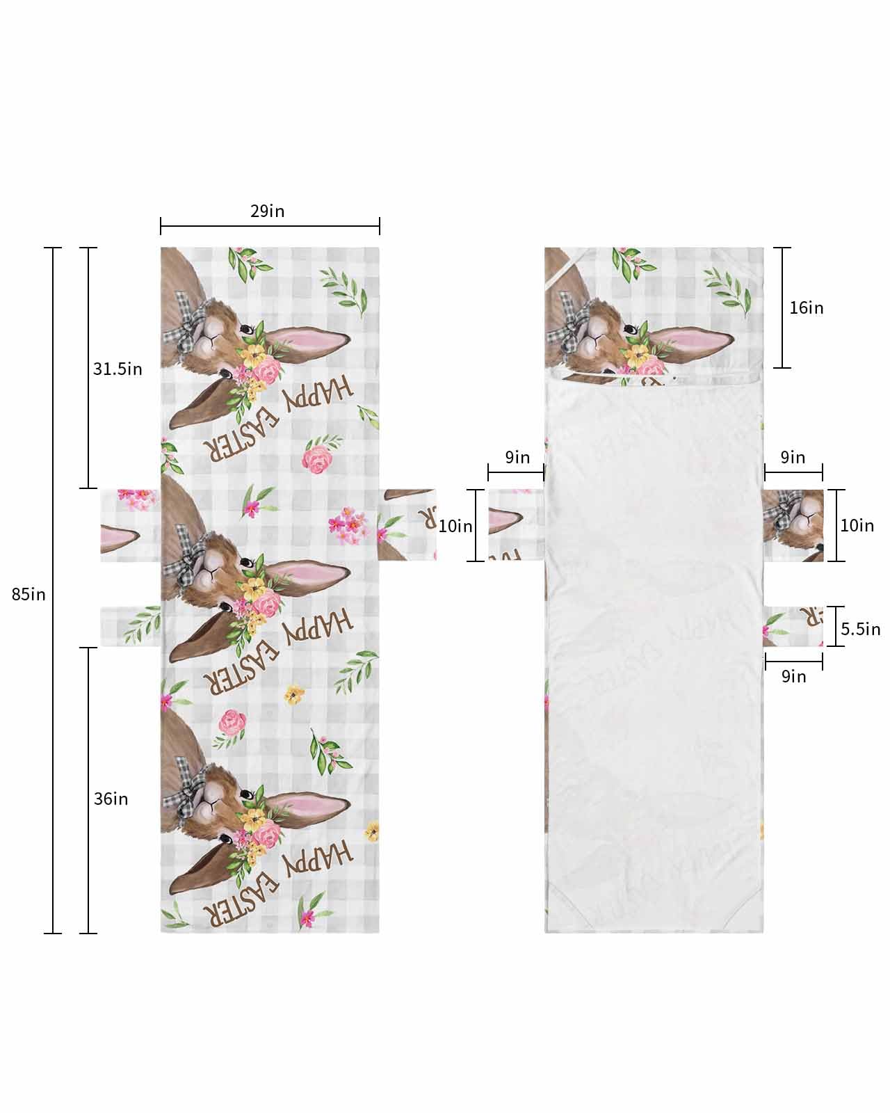 Grey Plaid Bunny Easter Beach Lounge Chair Towel Cover, Soft Chaise Lounge Towel with Side Pockets Patio Pool Chairs Cover for Beach/Pool Sunbathing 29x85 Spring Floral Botanical