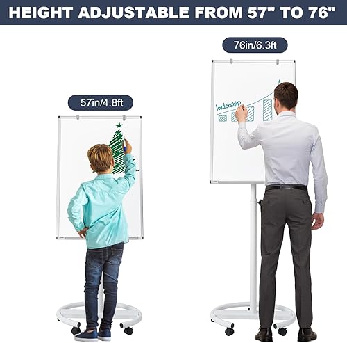 Miniatura 8 de Pizarra blanca móvil, 36 x 24 pulgadas, pizarra blanca portátil magnética sobre ruedas, altura ajustable de pie con soporte, pizarra blanca rodante