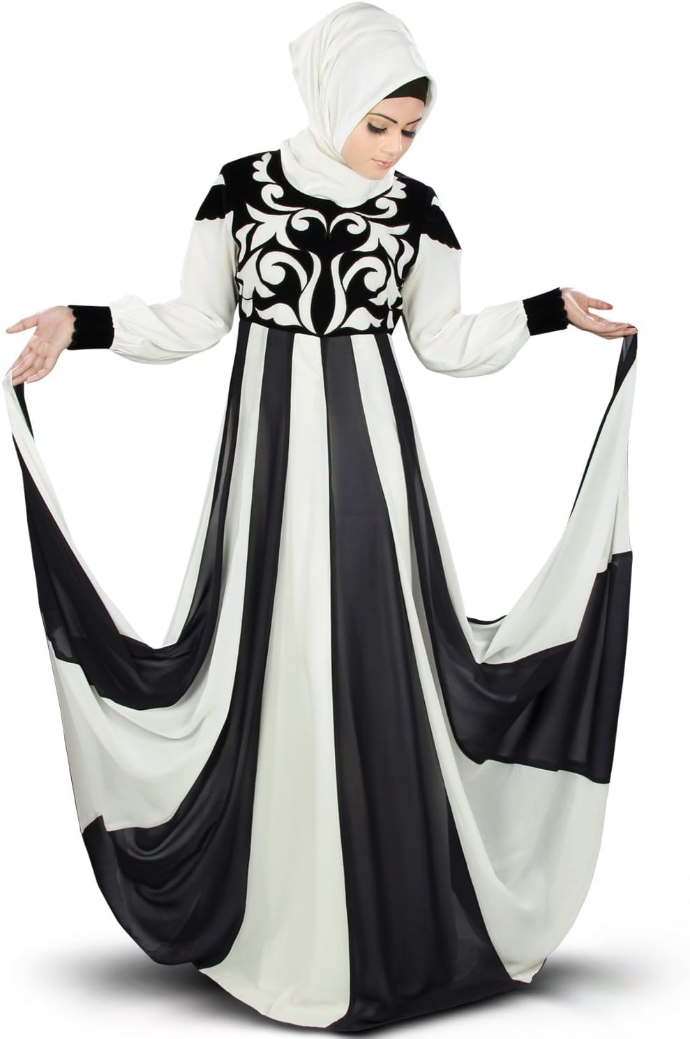 MyBatua Islamic Off White & Black Designer Eid & Party Wear Abaya Burqa AY-359